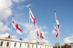 Flags of Saint George Waving Proudly on Community Square, Gravesend