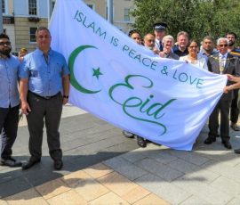 Deputy Lord Lieutenant Dr Vasudaven, Cllr John Burden, Chief Inspector Neil Louden, Adam Holloway MP, Cllr Gurdip Bungar, Cllr Ejaz Aslam and Gurvinder Sandher Eid-1