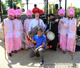 Jeremy Kite and Gurvinder Sandher with Four by Four Bhangra Group