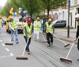 Vaisakhi 2014 Volunteers sweeping the street as parade approaches Vaisakhi 2014 Volunteers sweeping the street as parade approaches